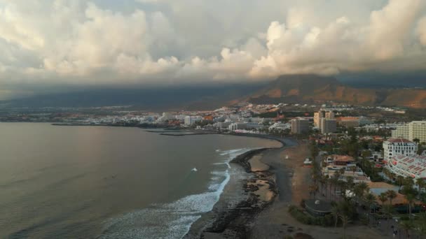 Pôr Sol Costa Oceânica Com Hotéis Resorts Villas Tenerife Ilha — Vídeo de Stock