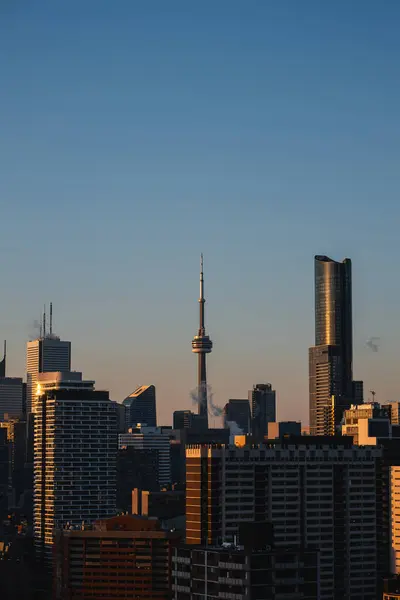 Закат Над Центром Торонто Восход Солнца Над Tower Небоскребы Финансового Лицензионные Стоковые Изображения