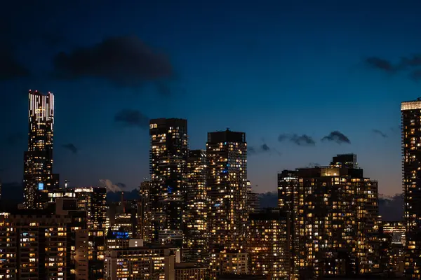 Night Toronto City Downtown Skyline Twilight Skyscrapers Financial District High Stock Image