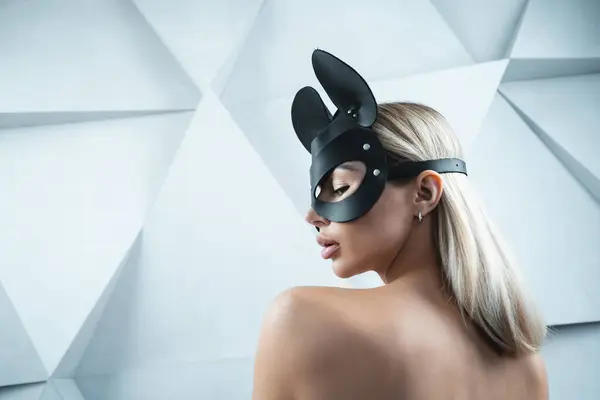Σέξι Γυναίκα Μαύρο Παιχνίδι Ρόλων Mouse Mask Γυναίκα Kinky Δερμάτινο Royalty Free Φωτογραφίες Αρχείου