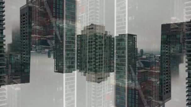 Podwójna Ekspozycja Efekt Lustrzany Nowoczesnego Wysokiego Budynku Drapacza Chmur Symetrii — Wideo stockowe