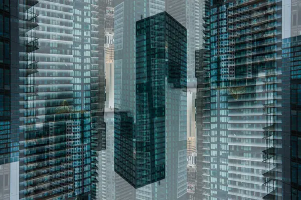 Symetrie Zrcadlený Geometrický Obrazec Odražené Mrakodrapy Moderní Budovy Abstraktní Zázemí Stock Fotografie