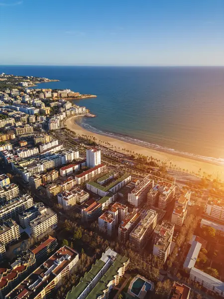 Sunset Streets Spanish Touristic City Salou Catalonia Aerial View Beach Stock Picture