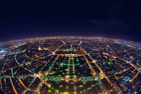 Vista Aérea Panorama Iluminado Cidade Noturna Paris Com Luzes Rua Imagens De Bancos De Imagens