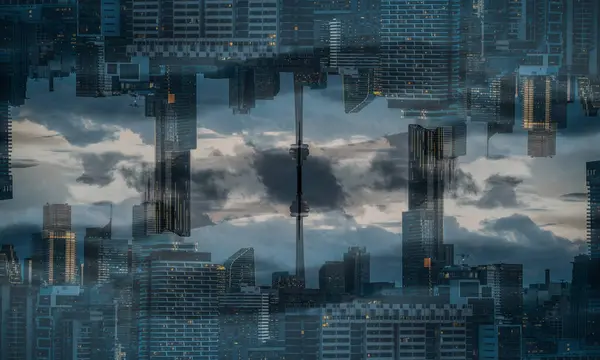 Симметрия Зеркальная Геометрия Отражающие Небоскребы Торонто Современные Здания Абстрактный Фон Стоковое Фото