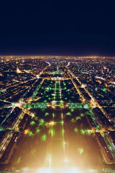 Вид Сверху Освещенный Ночной Город Парижа Уличным Освещением Вид Сверху Стоковое Изображение