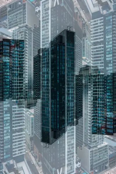 Simetria Padrão Geometria Espelhada Arranha Céus Refletidos Edifícios Modernos Fundo Fotos De Bancos De Imagens