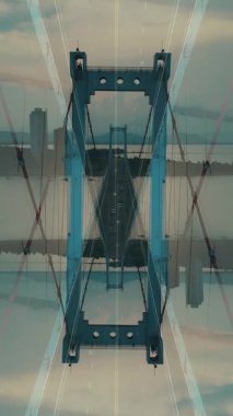Soyut arkaplan, aynalı fraktal, kablo köprüsünün gerçeküstü yansıması, kentsel mimari tasarım simetrisi, geometrik warp tüneli, fütürist zemin, dikey video. Yüksek kaliteli görüntüler