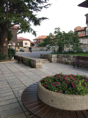 Eski Nessebar Bulgaristan 'daki eski ahşap bank