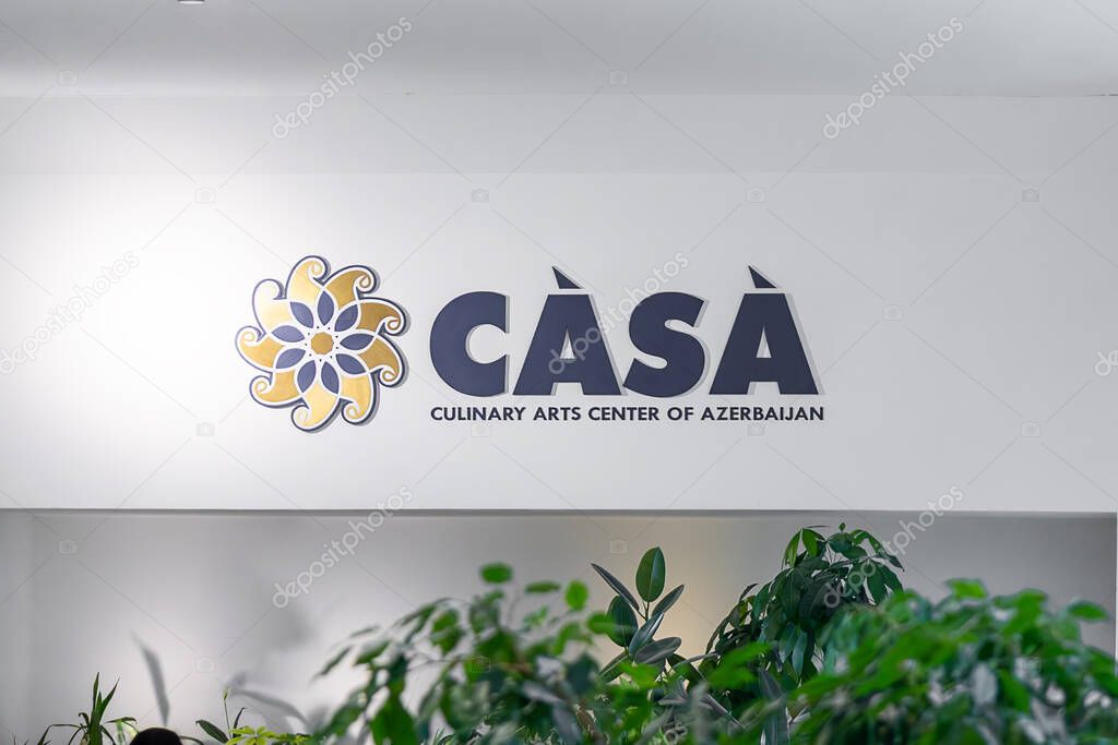 Baku, Azerbaijan-02 August 2024:Displaying the logo of casa culinary arts center white wall, highlighting the country's rich culinary