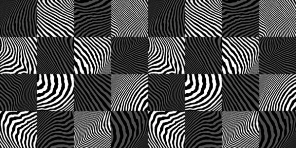 Seamless Tiger Stripe Zebra Skin Square Checker Tiles Contemporary Patchwork — Stock Photo, Image