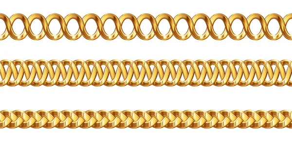 Seamless gold rope chain link or braid jewelry pattern isolated on white background. Golden sundial color trend necklace or bracelet texture closeup. Shiny fashion accessory design 3D rendering