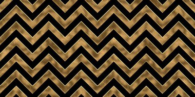Seamless golden cheugy chevron zigzag pattern. Vintage abstract gold plated relief sculpture on black background. Modern elegant metallic luxury backdrop. Maximalist gilded wallpaper 3D rendering clipart