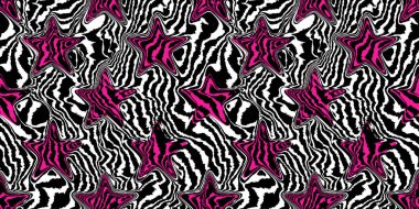 Kusursuz pembe saykodelik kaplan çizgisi ya da zebra derisi Barbiecore Hollywood yıldızı modern yama modeli. Kız maksimum dalgalı çizgiler sanat safarisi hayvan desenli arka plan dokusu