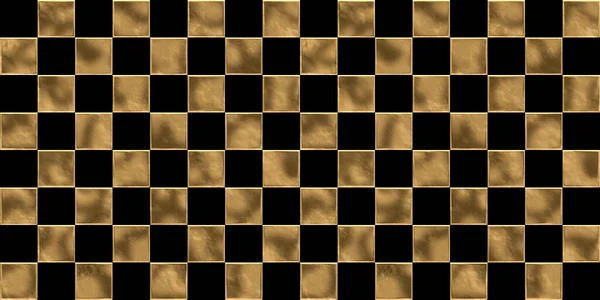 シームレスな黄金のチェッカーやチェス盤の正方形のパターン 黒の背景にヴィンテージ抽象的な金メッキ救済 現代のエレガントな金属の豪華な背景 マクシミナリスト金の壁紙3Dレンダリング — ストック写真