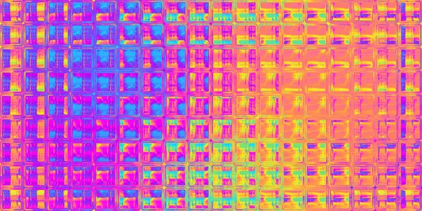 シームレスなサイケデリックな虹のヒートマップガラスの正方形のブロック屈折パターンの背景テクスチャ トリッピー幸せな抽象ドーパミンドレッシングファッションモチーフ 明るいカラフルなネオンレトロ壁紙の背景 — ストック写真