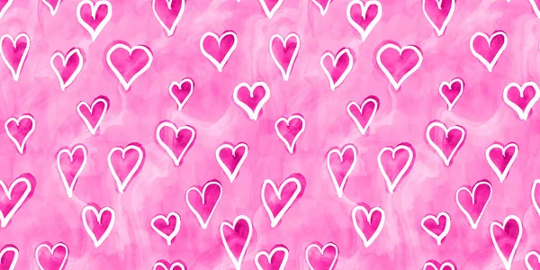 Baby Rosa Lekfull Hand Dras Klotter Valentine Hjärtan Sömlös Bakgrund — Stockfoto