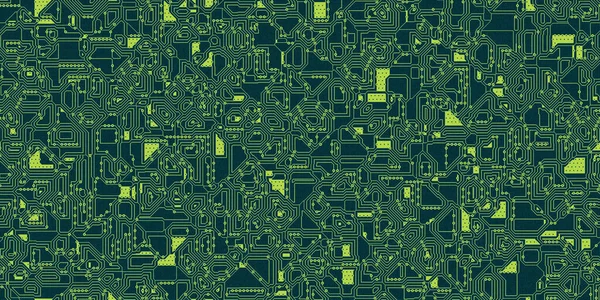シームレスな電子回路基板の背景色 ネオンライムグリーンとダークターコイズのバーディグリスのハイテクマザーボードパターン 楽しいオタク工学やコンピュータサイエンスオタクの繊維時計 — ストック写真