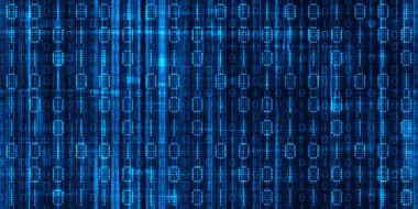 Kusursuz soyut ikili kod bilgisayar programlama, büyük veri ya da siber konsept arka plan. Yüksek teknoloji neon mavisi çizgileriyle parlayan dijital tabela arkaplan deseni ve akan sıfırlar ve birler