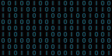 Kusursuz ikili kod soyut bilgisayar programlama, büyük veri ya da siber konsept arka plan. Parlak dijital tabela arkaplanı sıfırlar ve yüksek teknolojili neon mavi ışıklı birler