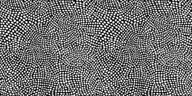 Seamless hand drawn small dense polkadot animal spots pattern in white on black background. Abstract aboriginal dot art motif or organic cellular texture in a trendy doodle line art or linocut style