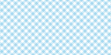 Seamless diagonal gingham checker pattern in pastel cobalt blue and white. Contemporary light turquoise linen textured diamond background. Baby boy trendy striped checks textile or nursery wallpaper