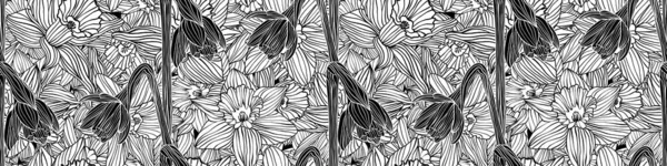 Seamless Vintage Hand Drawn Doodle Daffodil Flowers Wallpaper Pattern Trendy — 스톡 사진