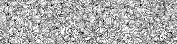 Seamless Vintage Hand Drawn Doodle Daffodil Flowers Wallpaper Pattern Trendy — 스톡 사진