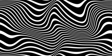 Kusursuz trippy psychedelic dalgalı retro yatay zebra çizgileri deseni. 70 'ler ve 80' ler buhar dalgası estetik sanatı. Siyah ve beyaz yatay gerçeküstü mermer çizgiler arkaplan dokusu