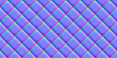 Kusursuz elmas işlemeli kanepe normal harita arkaplan dokusu. Yumuşak, kabarık, yorgan kaplı koltuk minderleri ya da yatak başlığının döşeme desenleri. Gerçekçi 8k tümsek eşleştirme malzeme gölgeleyicisi 3D görüntüleme