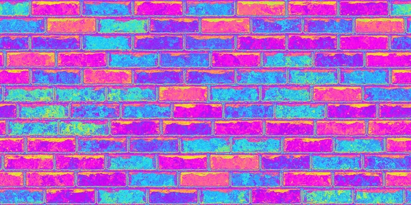 シームレスサイケデリックな虹ヒートマップ地下鉄レンガの壁のパターンの背景テクスチャ トリッピー幸せな抽象レンガ造りのドーパミンドレッシングスタイルのファッションモチーフ 明るいカラフルなネオンレトロ壁紙の背景 — ストック写真