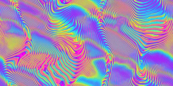シームレスなサイケデリックな虹は 位相マップパターンの背景テクスチャをリッジしました トリッピー幸せな抽象波状のドーパミンのドレッシングスタイルのファッションモチーフを渦巻く 明るいカラフルなネオンレトロ壁紙の背景 — ストック写真