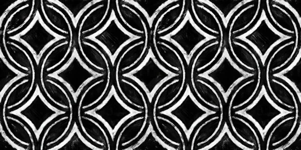 Nahtlose Diamant Eingekreiste Streifen Schwarz Und Weiß Künstlerische Acrylfarbe Textur — Stockfoto