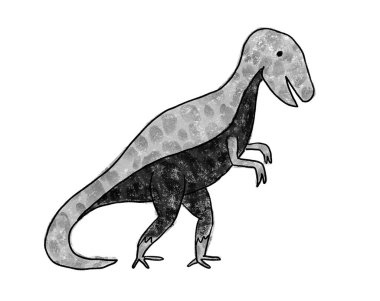 Tyrannosaurus Rex, T-rex veya Velociraptor el beyaz arka planda izole edilmiş yüksek kontrastlı siyah ve beyaz dinozor silueti klipleri çizdi. Suluboya ve pastel boya sevimli çizgi film bebek dino tasarımı
