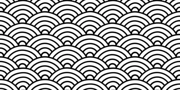 Seamless Japanese seigaiha wave background pattern. Tileable black and white traditional kimono rainbow scales wallpaper texture. High resolution monochrome black and white textile design