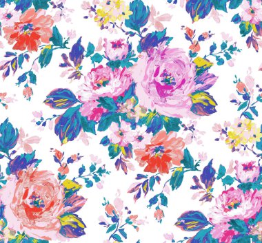 seamless pattern with watercolor flowers, vector illustration