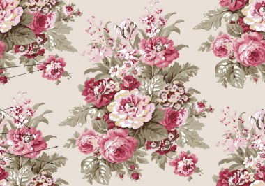 Çiçeklerle, güllerle, suluboya resimlerle kusursuz desen