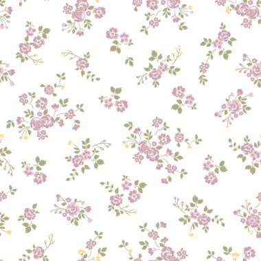 Çiçek ve yaprakları ile vektör çiçek seamless modeli.