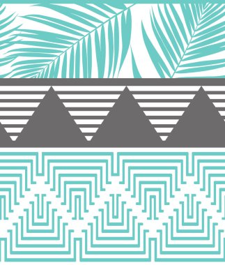 seamless background with palm leaves and waves clipart