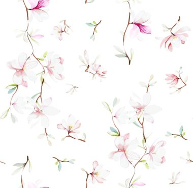 Çiçeklerle suluboya kusursuz desen.