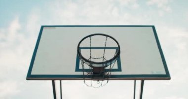 Close up shot selective focus score winning points at basketball game. Competition concept outside .