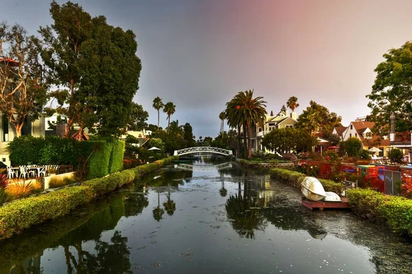Serene and peaceful landscape of Venice Canal Historic District, Los Angeles, California
