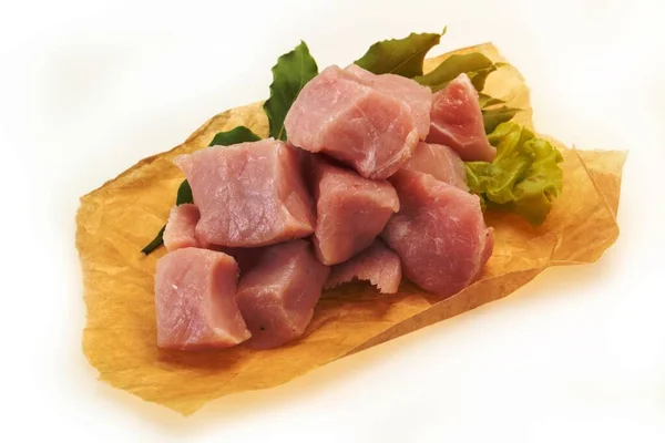 Raw fresh pork meat cube ready for cooking