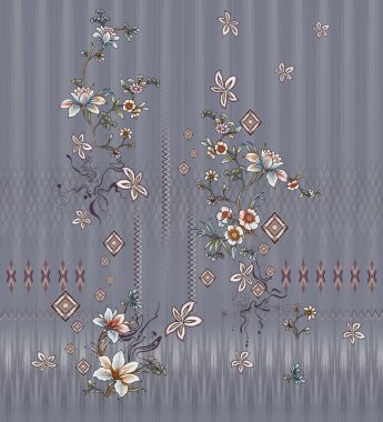 Tekstil dijital tasarım motif deseni el yapımı sanat eseri çerçeve hediye kartı duvar kağıdı kadın bezi soyut sınır halısı etnik kilise vb. Jeometrik işlemeli yarı cesur çiçek tasarımları