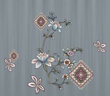 Tekstil dijital tasarım motif deseni el yapımı sanat eseri çerçeve hediye kartı duvar kağıdı kadın bezi soyut sınır halısı etnik kilise vb. Jeometrik işlemeli yarı cesur çiçek tasarımları