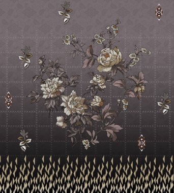 Tekstil dijital tasarım motif deseni el yapımı sanat eseri çerçeve hediye kartı duvar kağıdı kadın bezi soyut sınır halısı etnik kilise vb. Jeometrik işlemeli yarı cesur çiçek tasarımları