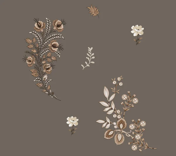 テキスタイルデジタルデザインモチーフパターン装飾手作品フレームギフトカード壁紙女性の布の装飾抽象的なボーダーラグエスニックイカットなど幾何学的な作業と新しい半大胆な花のデザイン — ストック写真