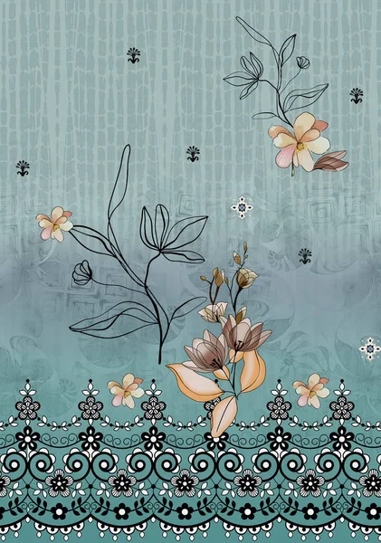 Textiel Digitaal Design Motief Decor Handgemaakte Kunstwerk Kader Gift Card — Stockfoto