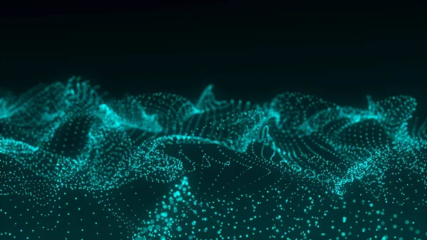 Onda Tecnologia Digital Ciberespaço Escuro Com Pontos Movimento Azul Linhas — Fotografia de Stock