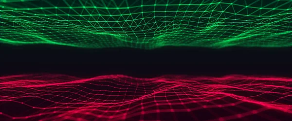 Digitale Technologie Dubbele Golf Donkere Cyberspace Met Kleuren Motion Dots — Stockfoto